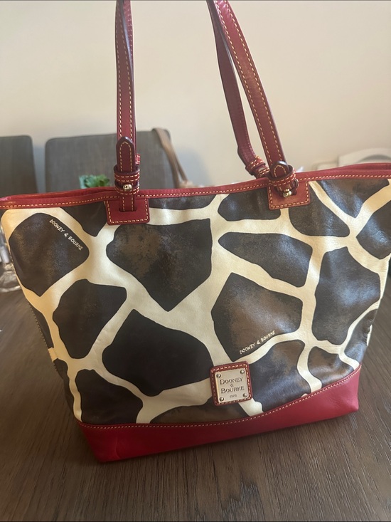 Dooney & Bourke Handbags - Dooney & Bourke Giraffe Pattern Red-Trim Leather Tote EUC